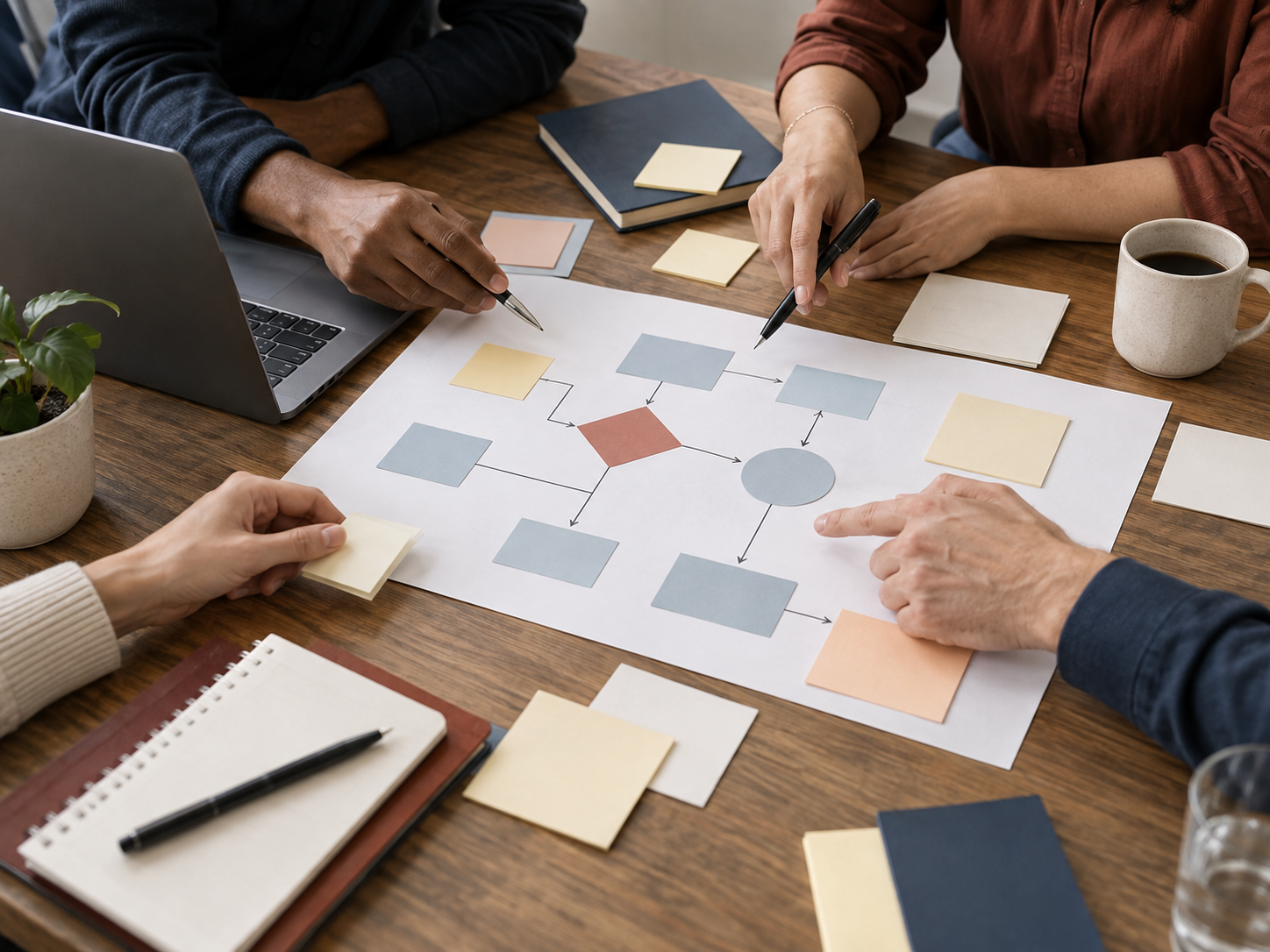 Team mapping a business process before evaluating automation and AI opportunities