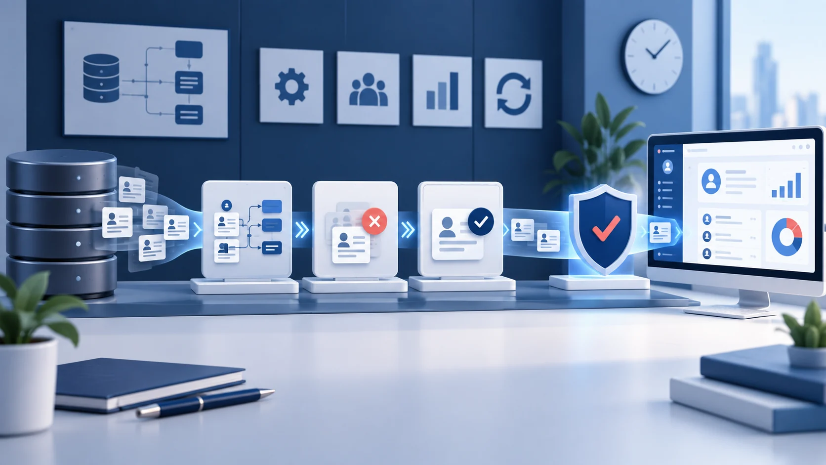 CRM migration workflow showing data mapping, cleansing, validation and secure cutover