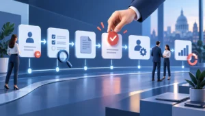 Sales process automation workflow connecting enquiries, checks, approvals and CRM handovers